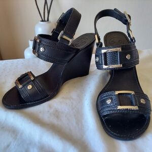 Tory Burch Black Wedges with Chic Slingback Design